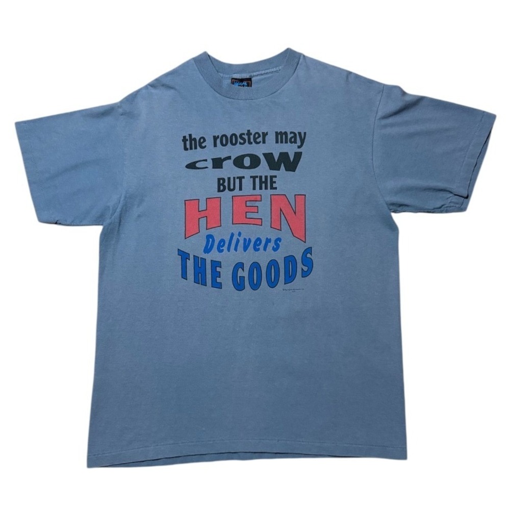 Vintage 90s The Hen Delivers The Goods Feminism Joke Women Power Graphic T-shirt